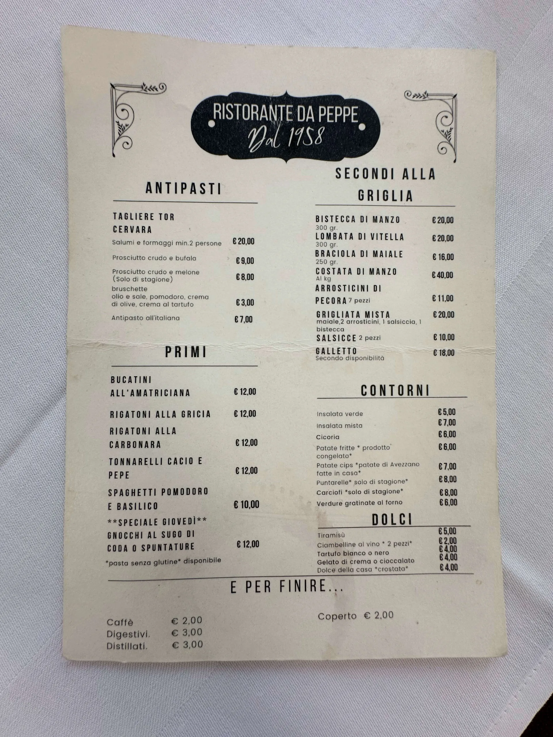 Da Peppe a Tor Cervara - foto menu - 1
