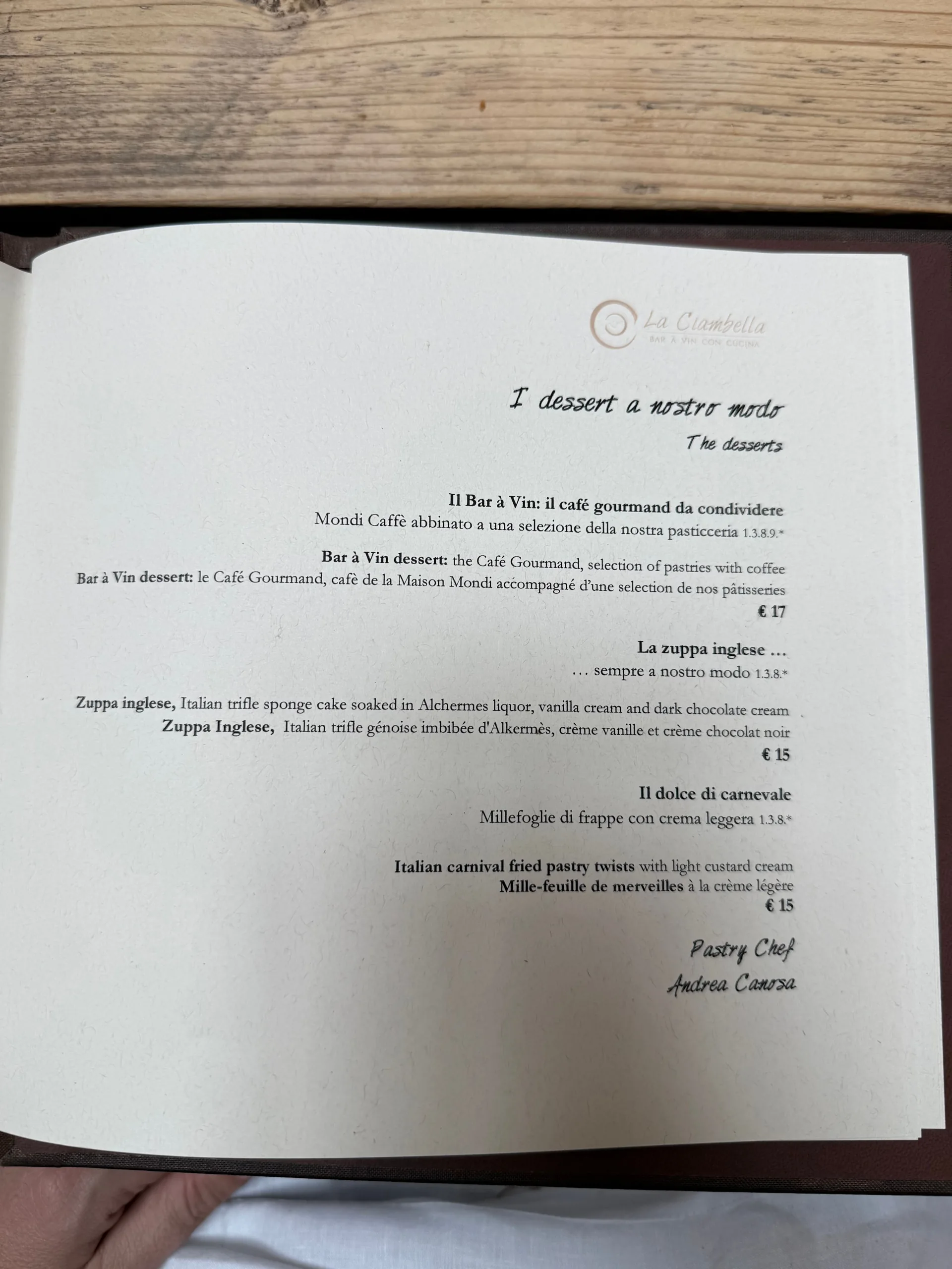 La Ciambella Bar-à-Vin - photos du menu - 4