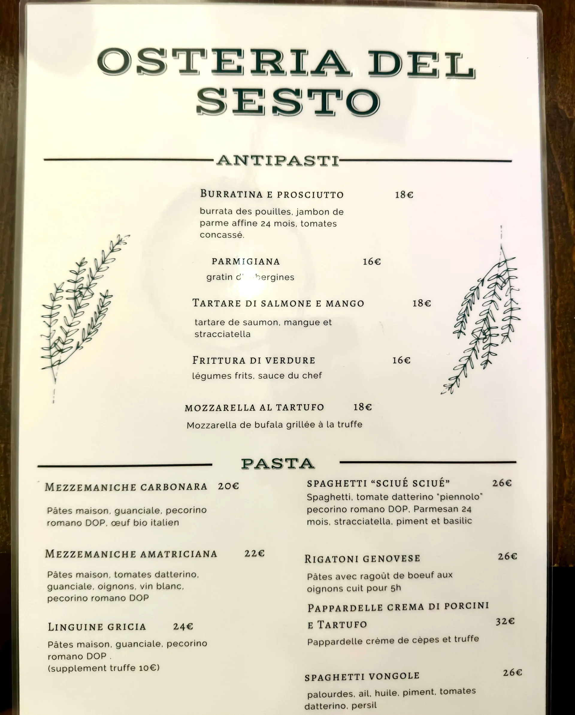 Osteria del Sesto - menu photos - 1