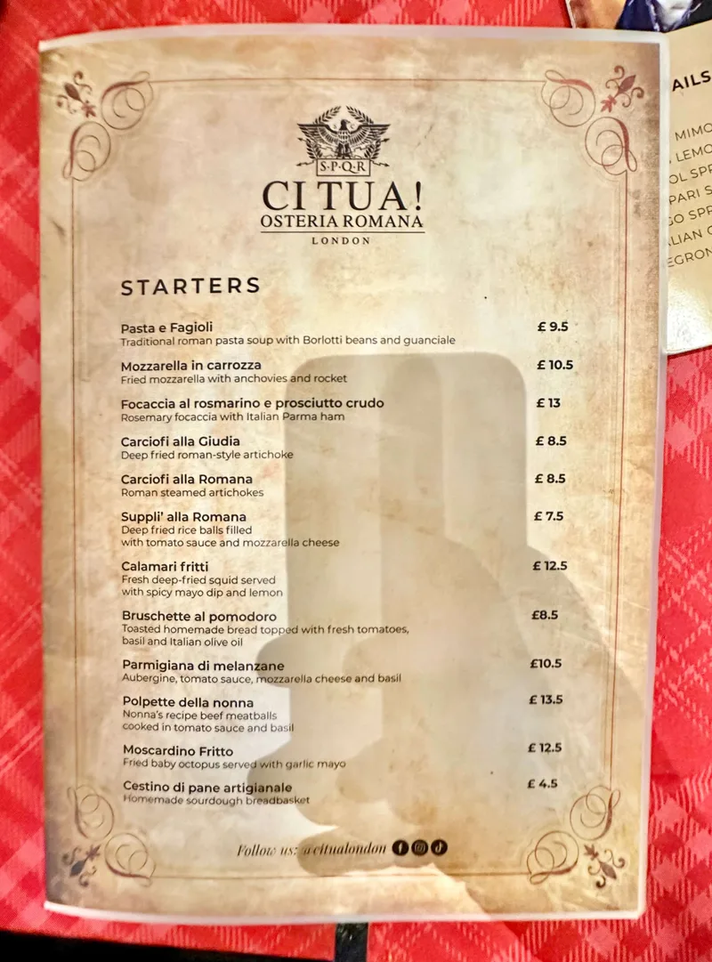 Ci Tua Osteria Romana - मेनू की तस्वीर - 1