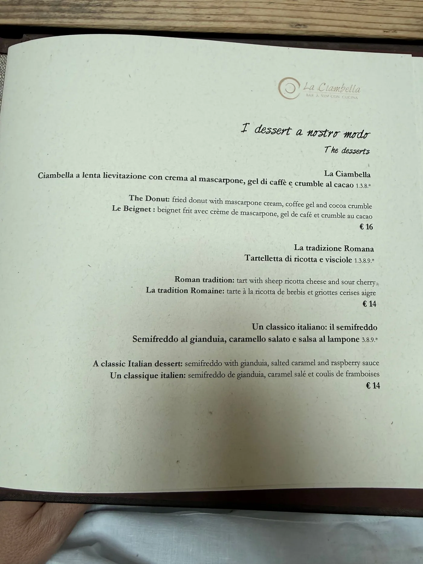 La Ciambella Bar-à-Vin - menu photos - 3