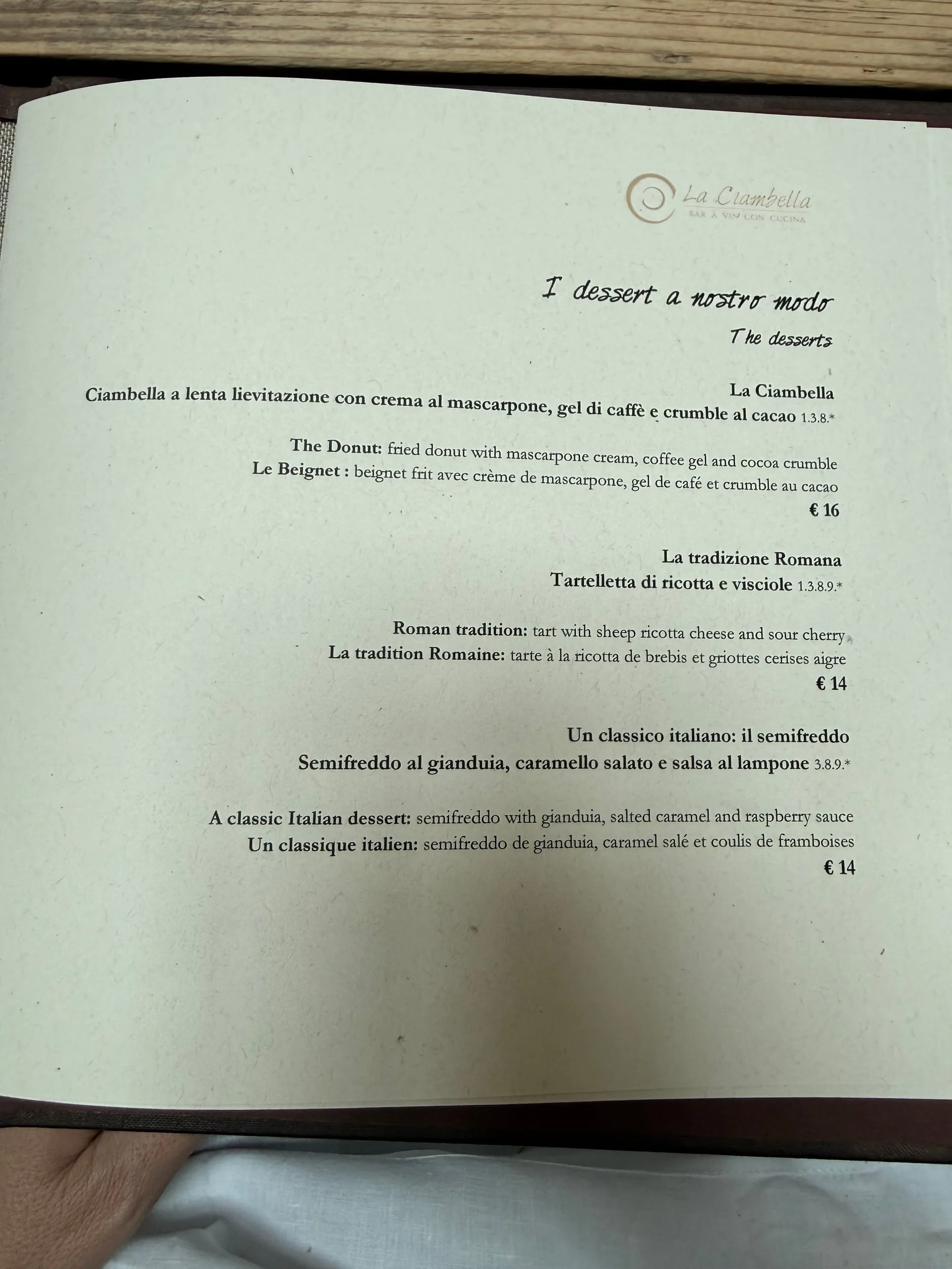La Ciambella Bar-à-Vin - photos du menu - 3