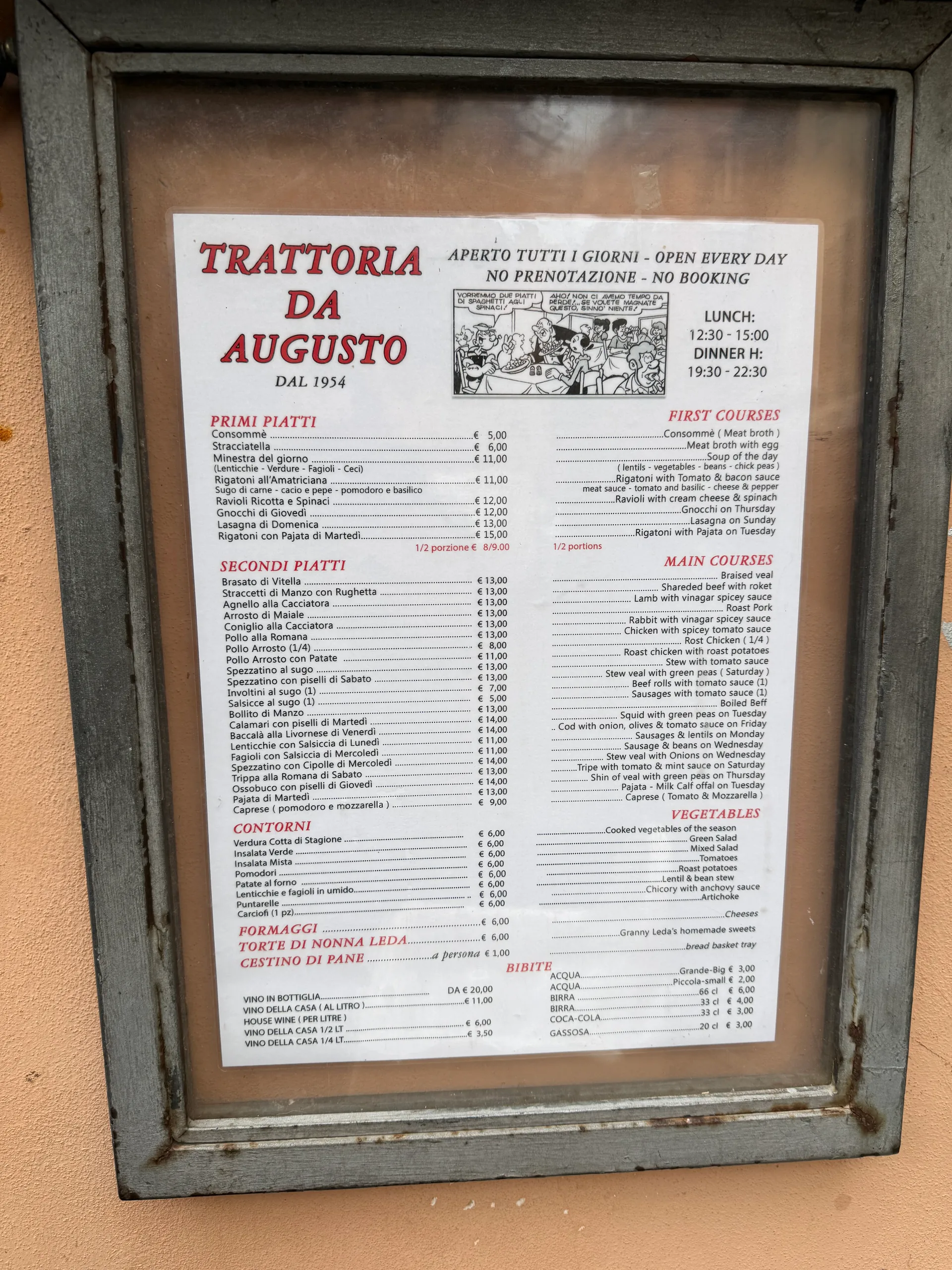 Trattoria da Augusto - photos du menu - 2