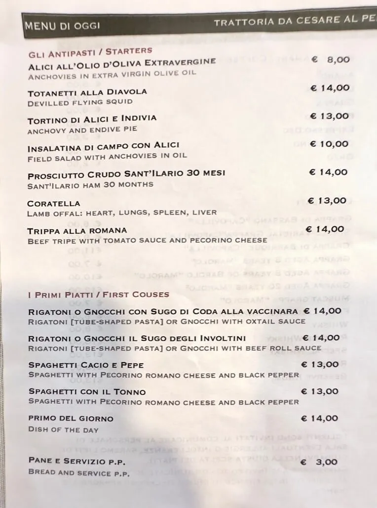Cesare al Pellegrino - menu photos - 3