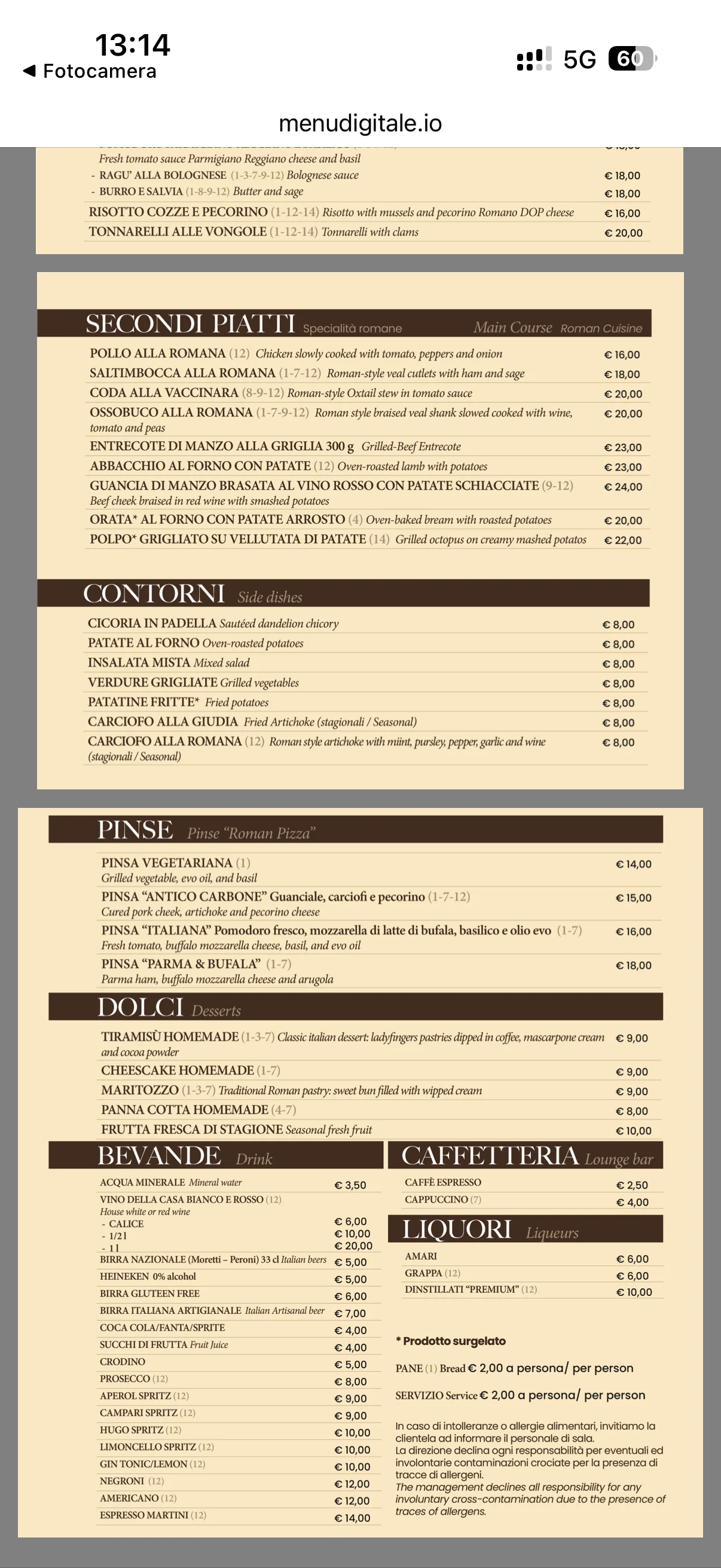 Antico Carbone - photos du menu - 2