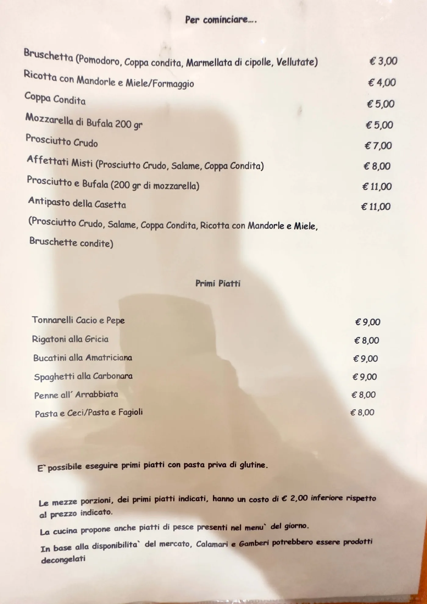 Hostaria La Casetta - menu photos - 2