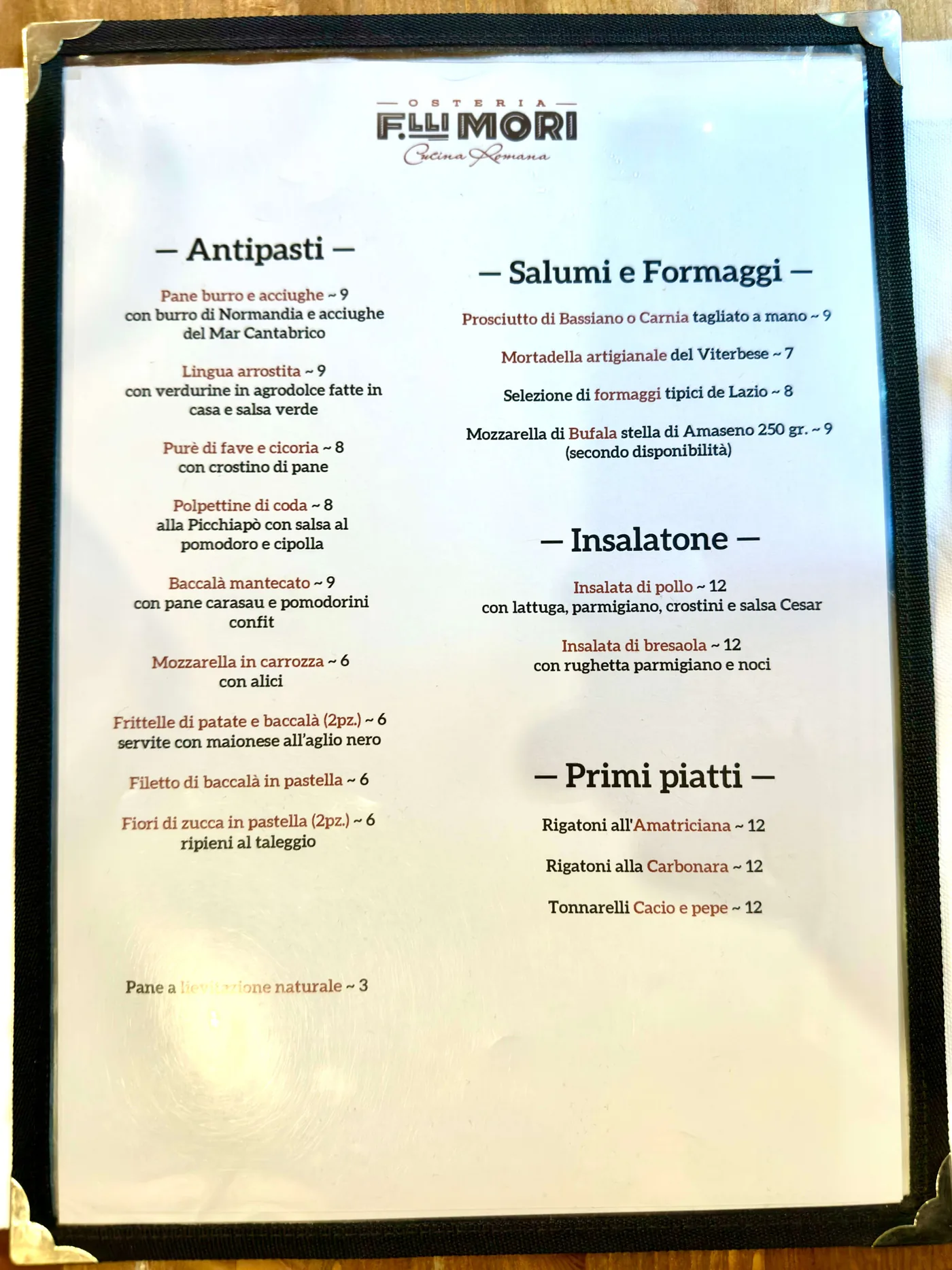 Osteria Fratelli Mori - menu photos - 1