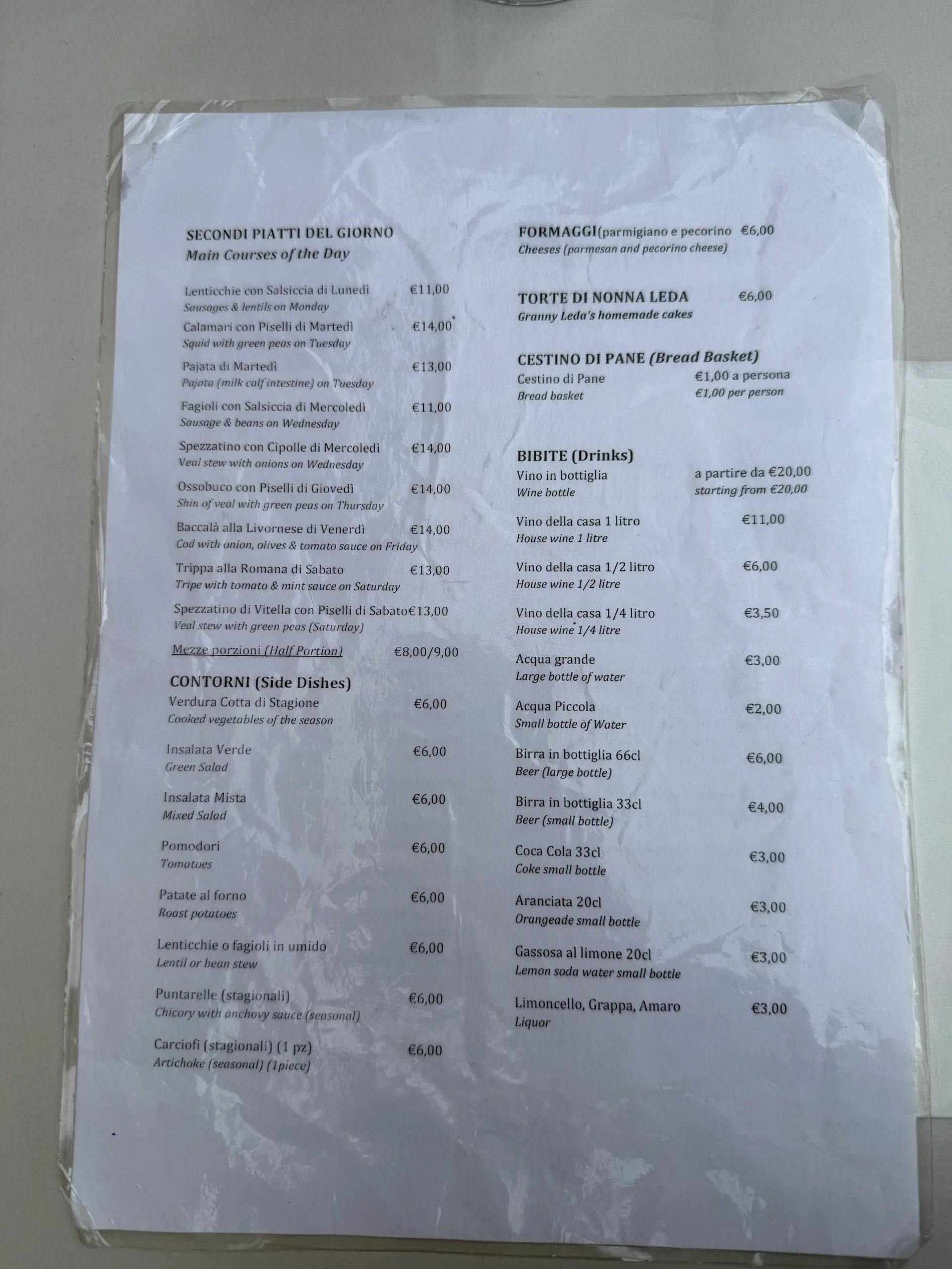 Trattoria da Augusto - photos du menu - 1