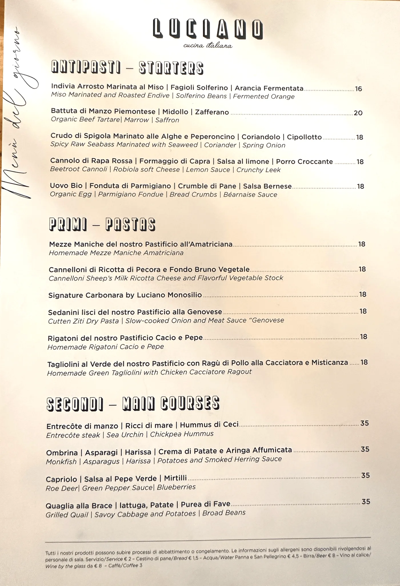 Luciano Cucina Italiana - menu photos - 1