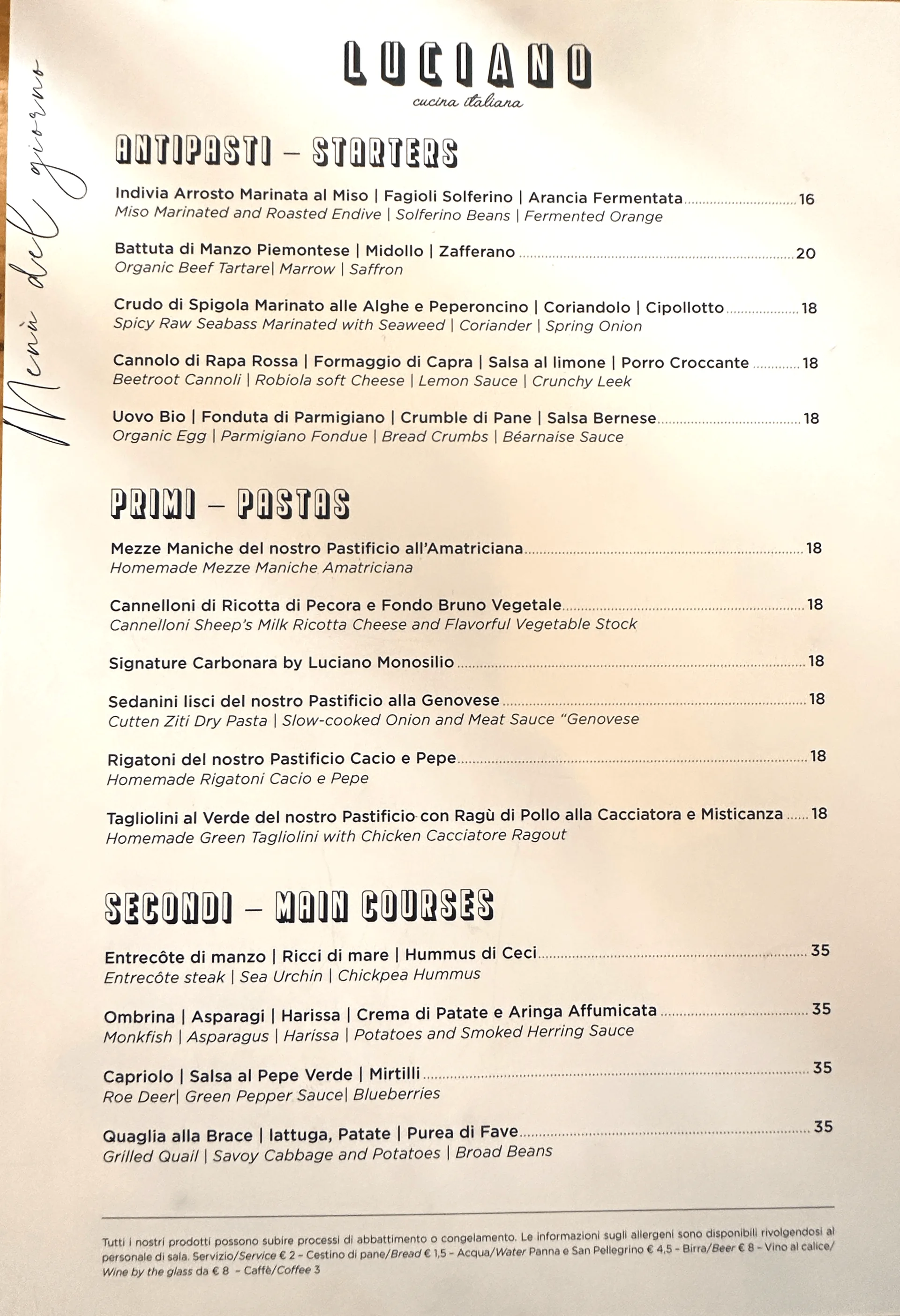 Luciano Cucina Italiana - menu photos - 1