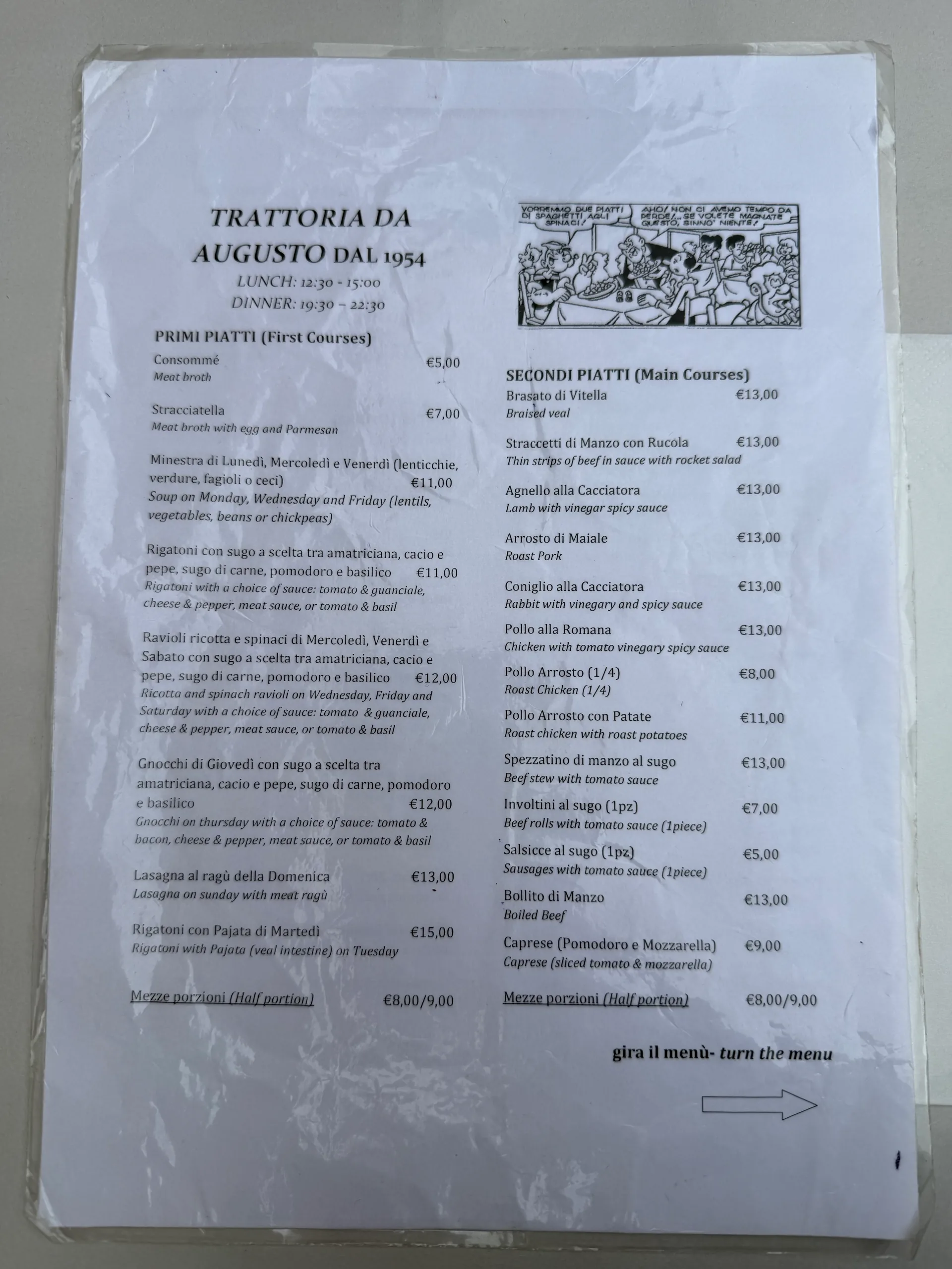Trattoria da Augusto - photos du menu - 3