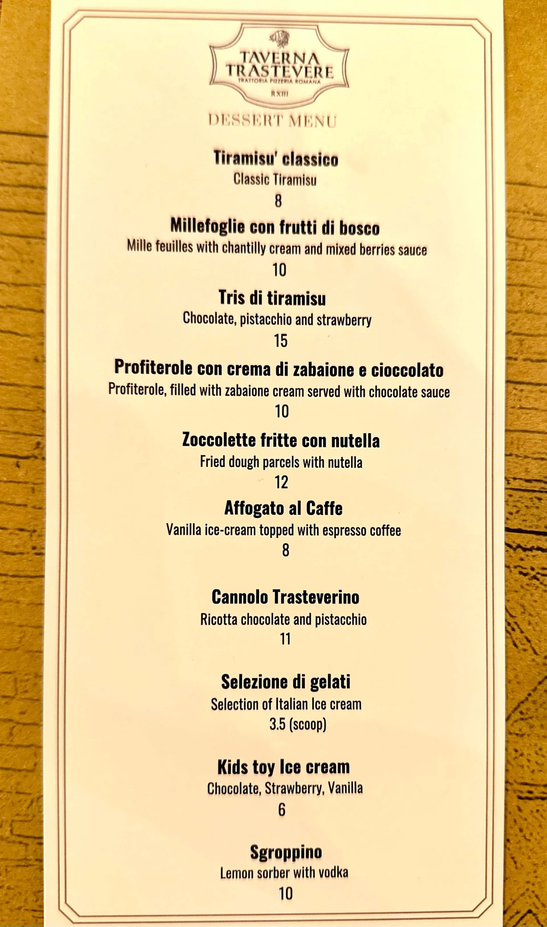 Taverna Trastevere - menu photos - 1