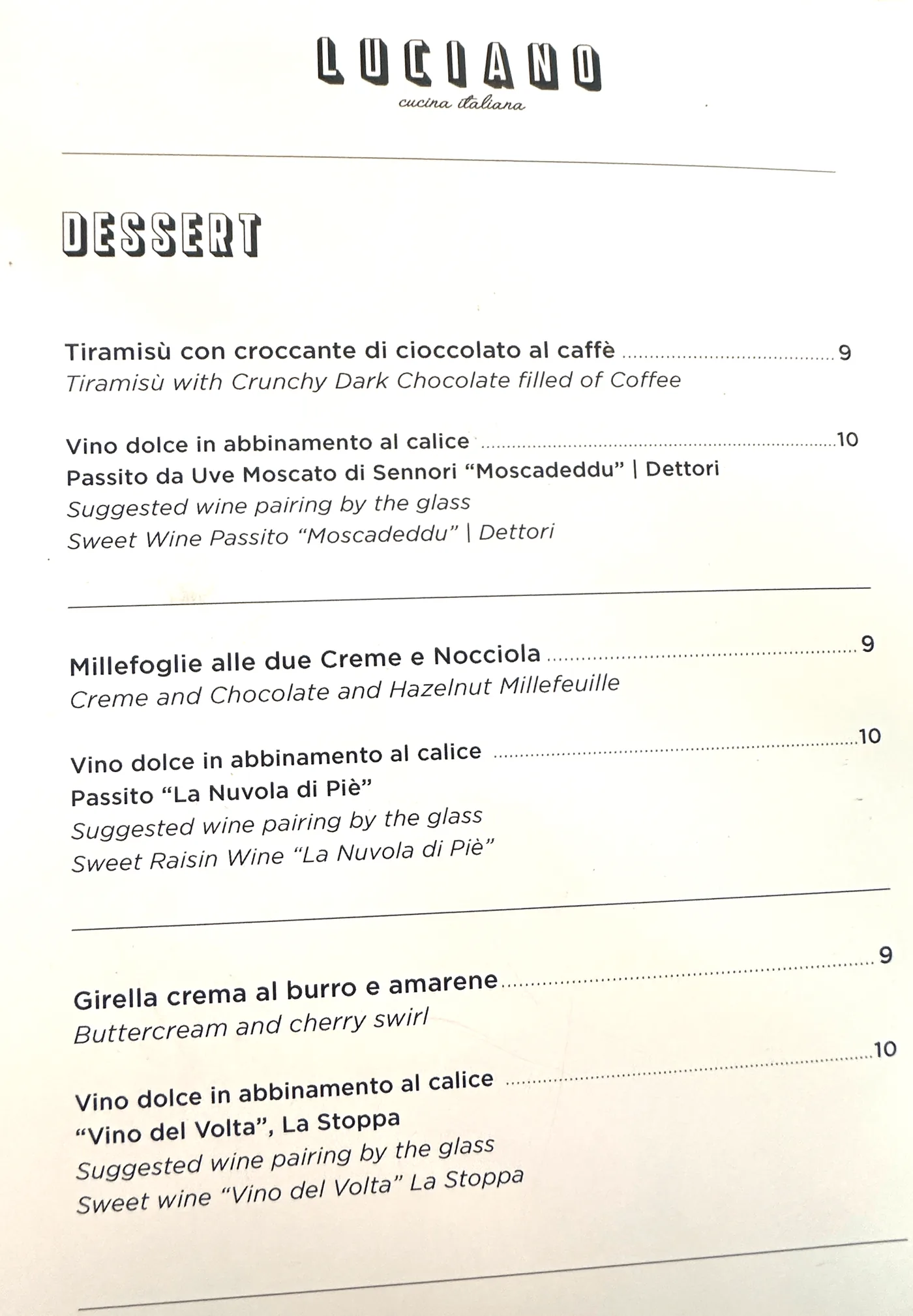 Luciano Cucina Italiana - menu photos - 2